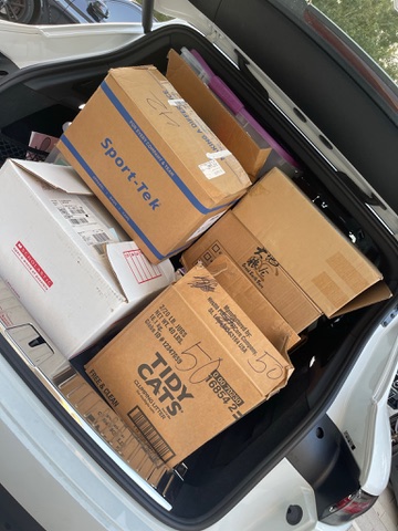 A car full of donated books